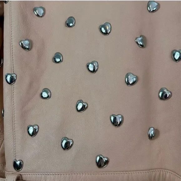 Lovers + friends pink studded heart moto leather jacket size S - Picture 14 of 16